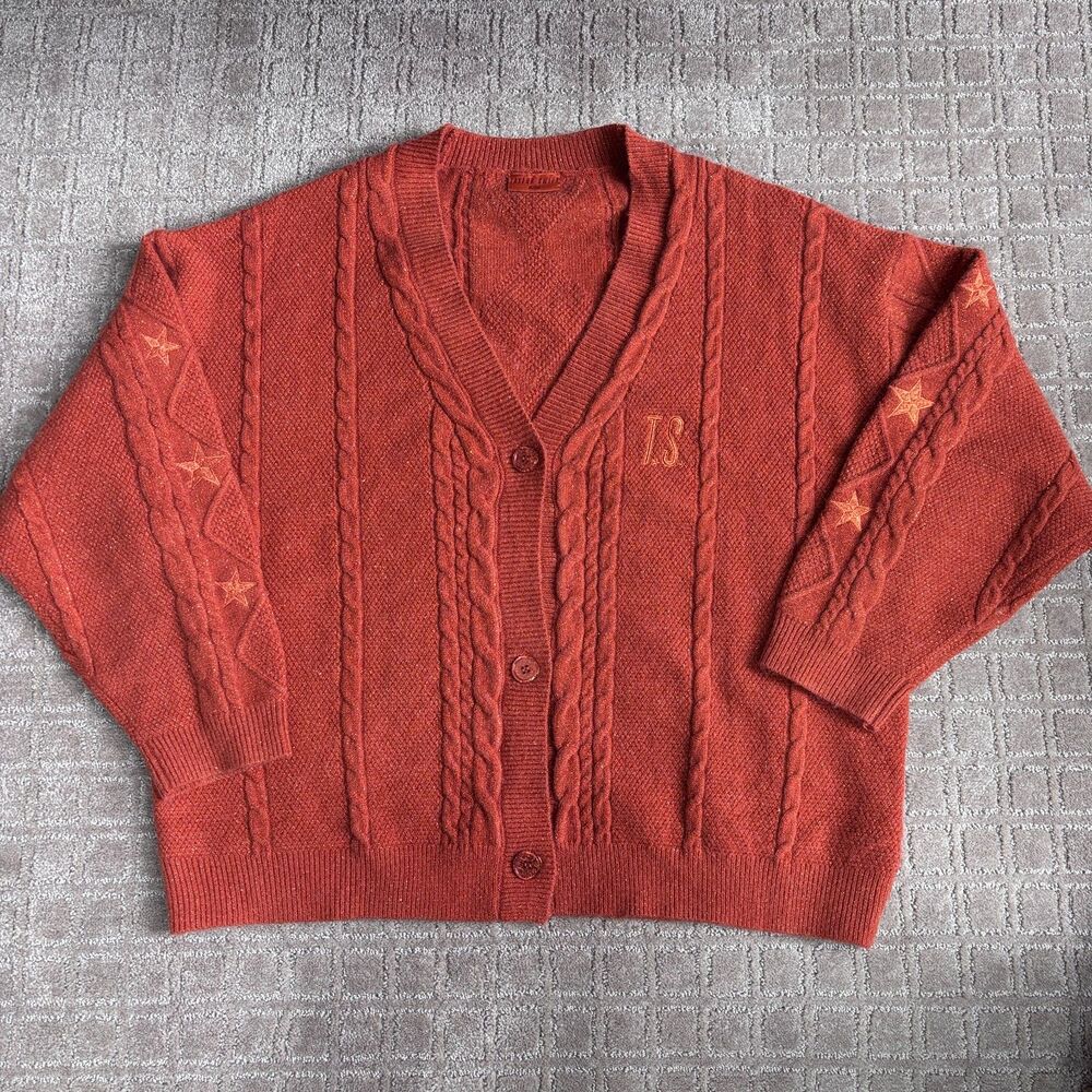 Taylor Swift The Life of a Showgirl Cardigan Sweater Women XL/XXL Orange Glitter